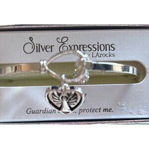 Silver Expressions By LA Rocks Angel Bracelet Heart Charm Guardian Angel Message